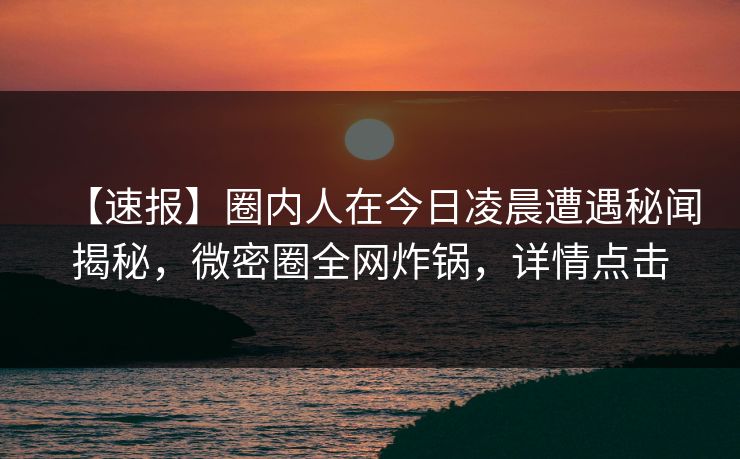 【速报】圈内人在今日凌晨遭遇秘闻揭秘，微密圈全网炸锅，详情点击