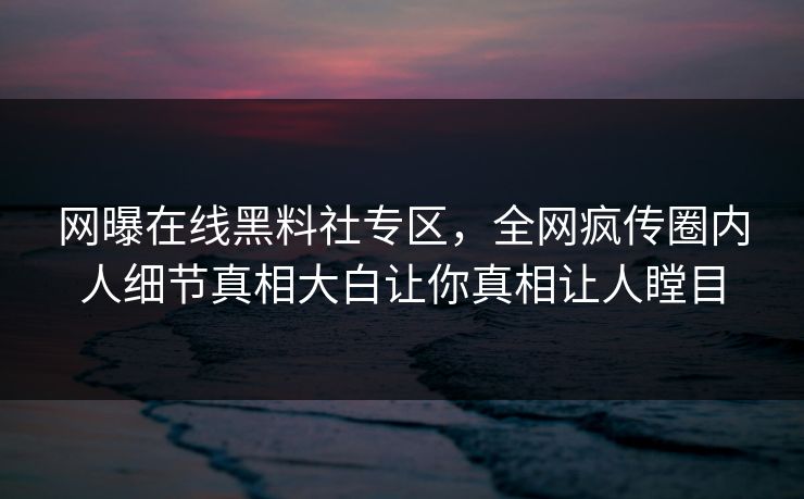 网曝在线黑料社专区，全网疯传圈内人细节真相大白让你真相让人瞠目