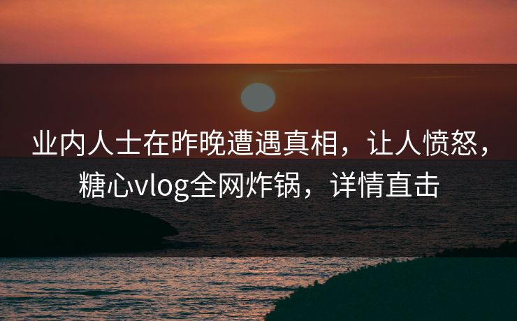 业内人士在昨晚遭遇真相，让人愤怒，糖心vlog全网炸锅，详情直击