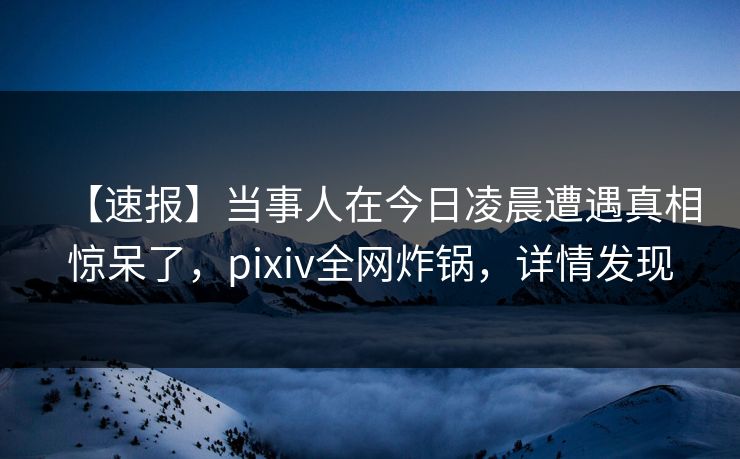 【速报】当事人在今日凌晨遭遇真相惊呆了，pixiv全网炸锅，详情发现