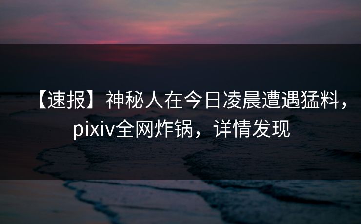 【速报】神秘人在今日凌晨遭遇猛料，pixiv全网炸锅，详情发现