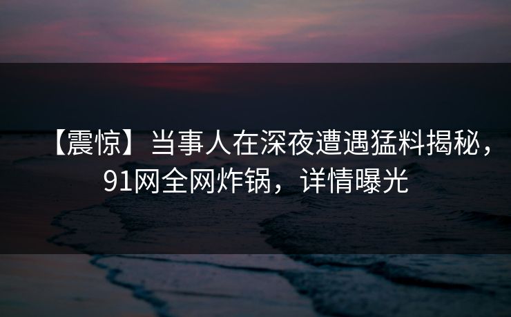 【震惊】当事人在深夜遭遇猛料揭秘，91网全网炸锅，详情曝光